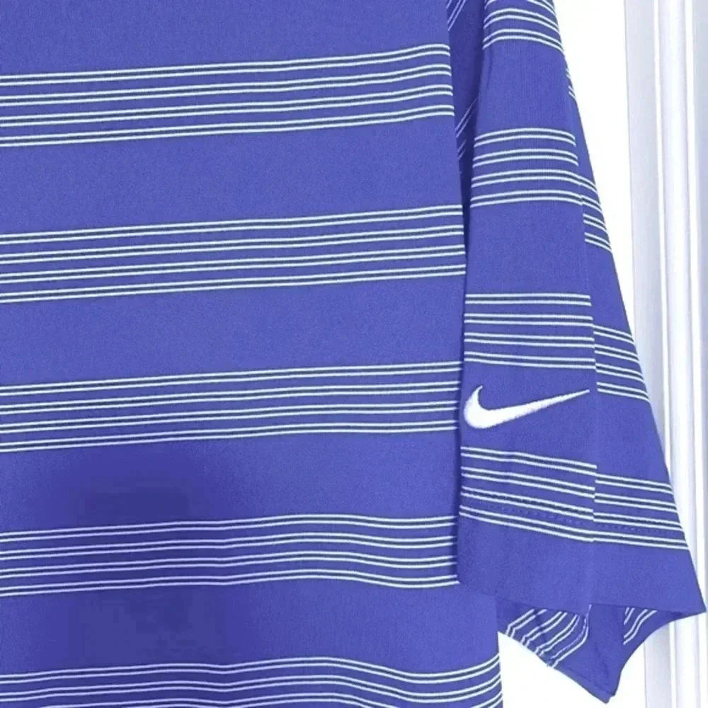 Nike Golf Tour Performance Dri-FIT Polo Shirt Blue White Stripe Large